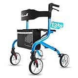 PLANET WALK Super Lightweight Rollator Walker for Seniors, Foldable Rolling Walker with Seat and 8" Rubber Wheels for All Terrain, Unique Design Aluminium Frame Sturdy Walkers for Traveling - Blue