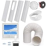 Portable Air Conditioner Window Vent Kit with 5.9" AC Exhaust Hose & Coupler, Adjustable Sliding Window Kit 59 Inch Length Hose for Ducting Universal AC Seal Panel for Horizontal&Vertical Window