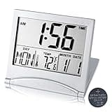 KANBIT Digital Travel Alarm Clock Battery Operated, Portable Large Number Display Alarm Clock with Temperature,12/24 H Small Desk Clock -Silver (NO Light)