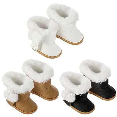 Bencailor 3 Pairs Doll Shoes 18 Inch Doll Boots Winter Dolls Snow Boots Christmas Accessories for Dress up(Black White Brown)