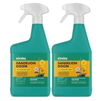 Sunday Dandelion Doom Selective Weed Control - Derived from Iron - Selective Broadleaf Weed Killer Spray - Kills Dandelions, Algae and Moss - 32oz - 2 Pack