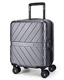 BAGSMART Underseat Carry On luggage Airline approved, 16-inch Hardsiade Underseater Travel Suitcase with Spinner Wheels Lightweight Overnight Bag Small Rolling Carry-on for Women, Charcoal Grey