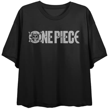 Bioworld One Piece Live Action Skull Face Logo Crew Neck Short Sleeve Women's Black Crop Top -Medium