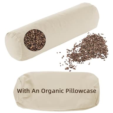 LOFE Buckwheat Pillow - Adjustable Buckwheat neck Pillow(17x6) to Provide Firm Support, Neck Roll Pillows for Side and Back Sleepers, Cylinder Bolster Pillows with Organic Pillowcase