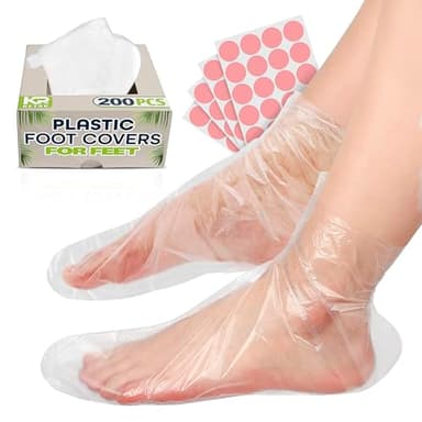 200 Pcs Plastic Socks for Moisturizing Feet – Leak-Proof Foot Gloves for Moisturizing, Ribbed Anti-Slip Design with 200 Stickers for Secure Fit – Paraffin Wax Bags | Self Care & Holiday Gifting