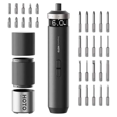 HOTO PixelDrive Electric Screwdriver, Smart Display, 6 Torque Settings, 0.5 to 6 N·m, 1/4'' Hex 30 Bits, LED Light, 2000 mAh Rechargeable Cordless Screwdriver Set for Electronics, Gadgets for Men