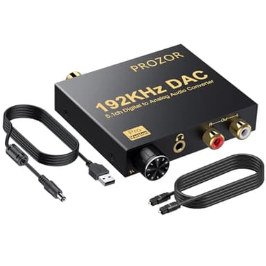 PROZOR 192kHz Digital to Analog Audio Converter - Converts Dolby AC-3 DTS 5.1CH Digital Audio to Stereo Analog Output, Optical to L/R DAC Decoder, DAC Converter SPDIF TOSLINK to Stereo L/R & 3.5mm