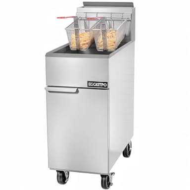 EGGKITPO 50lb. Commercial Gas Deep Fryer 4 Tubes Liquid Propane Gas Fryer CSA Certified Adjustable Thermostat 200℉-400℉ Floor Standing Fryer with 2 Baskets for Restaurant and Kitchen 120,000 BTU/h