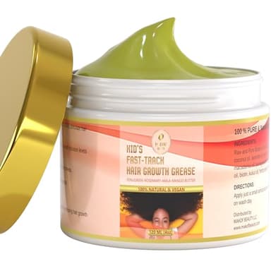 Kid's Hair Growth Grease with Raw Organic and Pure Batana Extract, Rosemary, Fenugreek, Amla oil Mango Butter. Improve Elasticity. Perfect Curly, coily and straight Hair types. 120 Ml