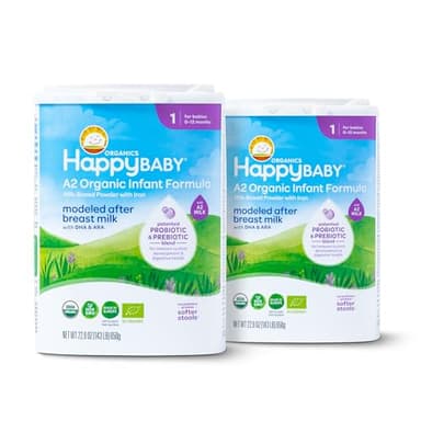 Happy Baby Organics Stage 1 A2 Infant Formula, 0 12 Months, Milk Based Organic Baby Formula Powder with A2 Milk, Probiotics & Prebiotics for Immune & Digestive Support, 22.9 Ounce (Pack of 2)