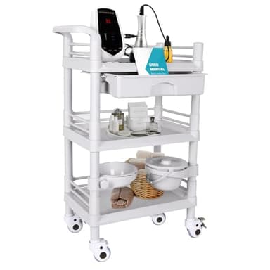 Mobile Medical Trolley Cart Portable 3-Tier Professional Cart 220 Lbs Load Utility Carts for Ultrasound Scanner Esthetician Carts with Drawer Lockable Rolling Wheels for Hospital Dental Clinic Home