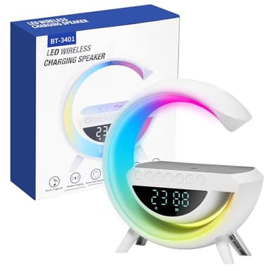 Table Lamp Smart Alarm Clocks Alarm Clocks for Bedrooms White Speaker Wireless Charger Smart Light Sound Machine 9.45 inch Night Light Lamp Sunrise Alarm Clock Restroom Bedroom (Large-Style 3401)