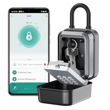 Smart Key Lock Box - Bluetooth APP(Tuya APP) Control & PIN Code, IP65 Weatherproof Wall Mounted Lock Box for Airbnb, Realtor, Home Office, Holds 5 Keys+3 Access Cards