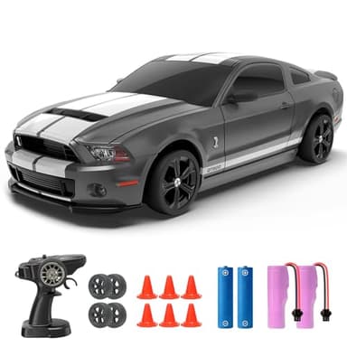 YONCHER RC Drift Car, Remote Control Car for Kids Ford Mustang Shelby GT500 Officially Licensed, 1:24 20KM/H 4WD with Lights, Fast Racing Toy Car for Boys Girls, Gray
