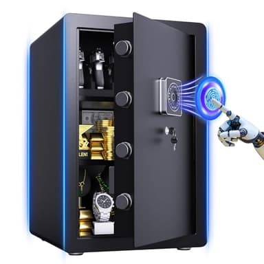 3.5 Cuft Safe Box Fireproof Waterproof for money Fireproof safe for home Biometric Small Money Safes with Removable Shelves for Cash Led Light for Office Hotel Home Use Fire Water Proof Safes