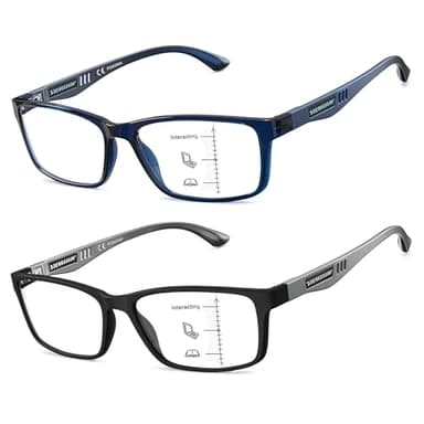 CARA Progressive Reading Glasses for Men Multifocus TR90 Readers, Extremely Lightweight Blue Light Blocking Eyeglasses 2 Pack(Black+Blue, +2.50)