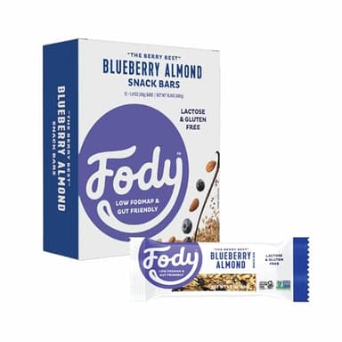 Fody Foods Snack Bars, Blueberry Almond, 1.41 Oz (Pack of 12), 3g Protein, Low FODMAP, Gut & IBS Friendly, Vegan, Lactose Free, Non-GMO, Gluten Free