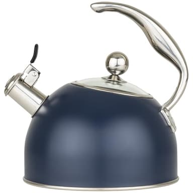 Viking 3-Ply Stainless Steel Tea Kettle, 2.6 Quart Stovetop Hot Water Pot with Tempered Glass Lid, Ergonomic Handle, Induction Ready, Slate and Blue
