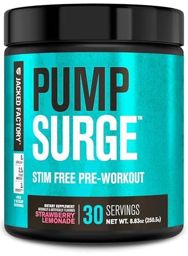 Jacked Factory Pumpsurge Caffeine Free Pre Workout for Men & Women - Nootropic Booster & Stim Free Pre Workout - Intense Pumps, Enhanced Focus - 30 Servings, Strawberry Lemonade