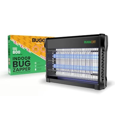 BUGGOFF Indoor Black Modern Electric Bug Zapper, 800 SQFT Coverage, 3500 Volts of Stunning Power, 20 Watts, Kills Mosquitos Gnats, Flys & More. 10 Year Warranty, X2 Free Repalcment Bulbs