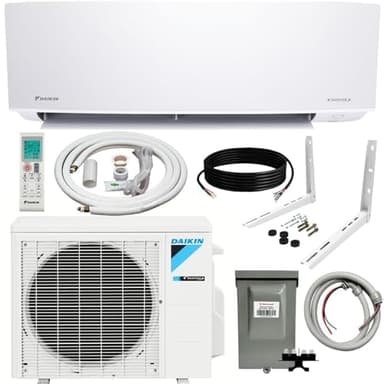 Daikin 12,000 Btu 18 SEER2 Ductless Mini-Split Wall Mount Heat Pump Air Conditioner - R32 w/Installation Kit, 1/2 Whip, 30A Disconnect, and Wall Bracket