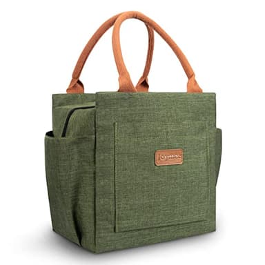 Joymee Lunch Bag Women Insulated Lunch Box Reusable Leakproof Large Spacious Cooler Tote for Womens Mens Adults with Bottle Holder and Side Pockets for Work Office Travel Picnic - Green