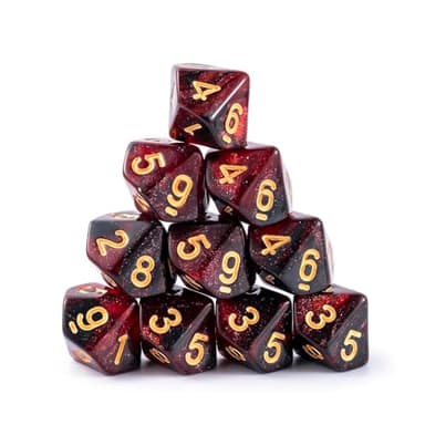 Yulizhi 10 Pieces Polyhedral D10 Dice Set, 10 Sided Dice 16mm for RPG MTG DND Table Games (Red Black)