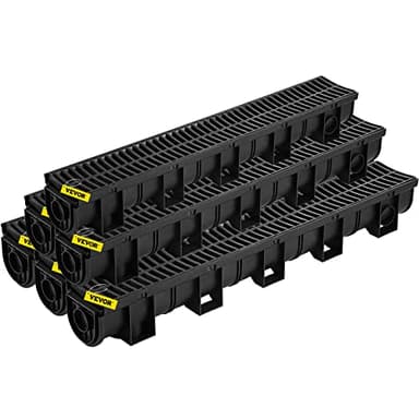 VEVOR Trench Drain System with Plastic Grate, 5.9x5.1-Inch HDPE Channel Drainage for Garden, Driveway - 6 Pack