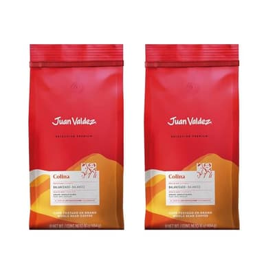 Juan Valdez Colina Whole Bean Coffee, Balanced Roast 16 OZ - Premium Colombian Coffee - Unique “Caracolito” beans produce a coffee of balanced flavor and mild texture (Pack of 2)