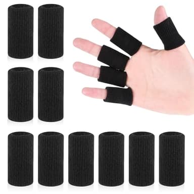 KALIONE 10Pcs Black Sport Finger Sleeves, Finger Sleeves Protectors, Elastic Finger Support Sleeve, Compression Finger Sleeves, Thumb Brace Support for Basketball, Golf