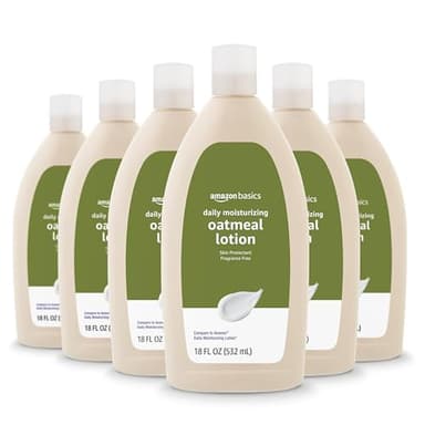 Amazon Basics Daily Moisturizing Oatmeal Body Lotion, Fragrance Free, Non-Comedogenic, Soothing Skin Protectant Moisturizer, 18 Fl Oz (Pack of 6) (Previously Solimo)