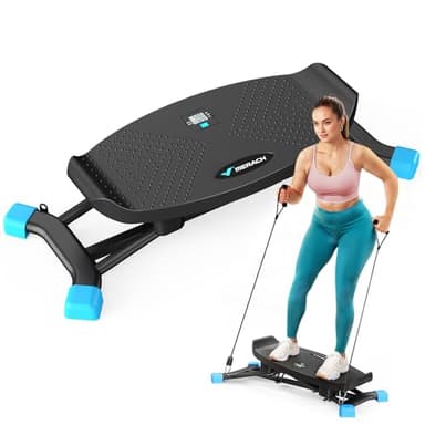 MERACH Balance Board for Adults, Rocking Stepper with Resistance Bands, Portable Wobble Board Featuring LCD Monitor, 300 lbs Capacity Ski Twister Trainer for Full Body Workout at Home Gym