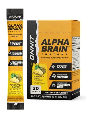 ONNIT Alpha Brain Instant - Pineapple Punch Flavor - Nootropic Brain Booster Memory Supplement - Brain Support for Focus, Energy & Clarity - Alpha GPC Choline, Cats Claw, L-Theanine, Bacopa - 30ct