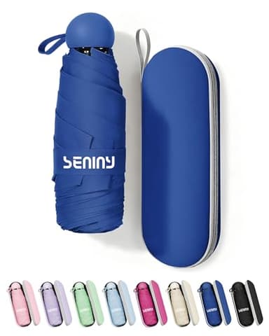 Seniny Mini Portable Travel Umbrella with Case - Compact Umbrellas for Rain & Sun UV Protection for Backpack Pocket, Lightweight Folding Small Umbrella, Tiny Purse Size UV Blocker for Kids Women Girls