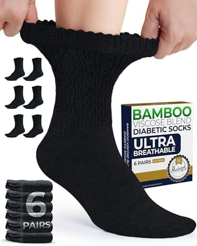 Pembrook Diabetic Socks for Women - 6 Pairs Cable Knit Womens Diabetic Socks, Bamboo Viscose, Non-Binding Top, Moisture-Wicking, Black