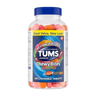 TUMS Chewy Bites Chewable Antacid Tablets for Ultra Strength Heartburn Relief, Great for a Summer BBQ- Mixed Fruit - 200 Count