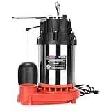 3/4 HPSump Pump Submersible Water Pump and Stainless Steel Sump Pump with Integrated Vertical Float Switch, 4390GPH Submersible Water Pump for Basement Residential Sewage Sump Basin Drainage