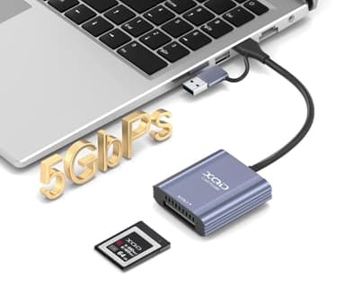 5Gbps XQD Card Reader, USB C & USB A 2-in-1 Adapter for Sony XQD Card Reader G/M Series & Lexar 2933x, Professional XQD Memory Card Reader for iPhone 17/16/15, MacBook, Nikon Z6/Z7/D850