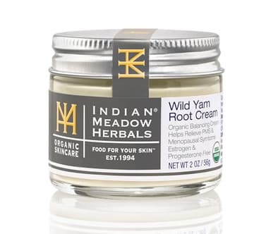 Indian Meadow Herbals Wild Yam Root Cream (2oz) - USDA Certified Organic Balancing Cream for PMS & Menopause Relief - Estrogen & Progesterone-Free. Handmade By US. Woman-owned & Operated Since 1994.