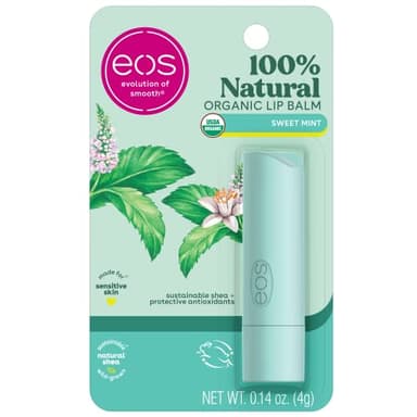 eos 100% Natural & Organic Lip Balm- Sweet Mint, Dermatologist Recommended, All-Day Moisture Lip Care, Made for Sensitive Skin, 0.14 oz