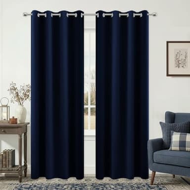 KOUFALL Navy Blue Blackout Curtains for Living Room 84 Inch Length 2 Panels Set Window Drapes Thermal Insulated Room Darkening Curtain for Bedroom Boys 84 Inches Long Grommet Dark Blue