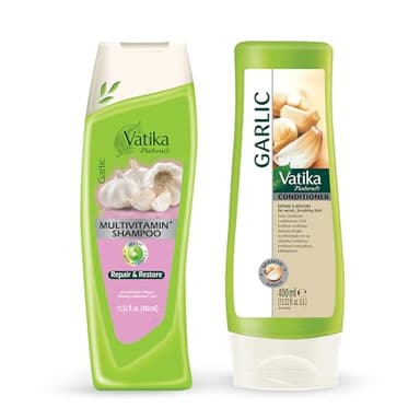 Vatika Naturals Garlic Shampoo & Conditioner Combo, Anti-Frizz, Hair Repair, and Strengthening Haircare, Infused with Garlic & Henna for Smooth, Shiny, and Healthy Hair, 400ml