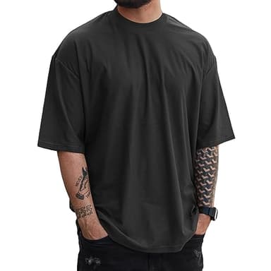 YawYews Mens Fashion Short Sleeve Tshirts Workout Oversize Pullover Solid Color Casual Tees Black