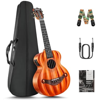 Caramel TEM45 Pumpkin Style Tenor Ukulele – 26 Inch Solid Top Flamed Okoume with EQ, Acoustic Electric Ukulele for Stage Performance & Professionals