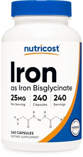 Nutricost Iron Bisglycinate Supplement (25mg) 240 Capsules - from Ferrous Bisglycinate Chelate - Non-GMO & Gluten-Free, Gentle Iron