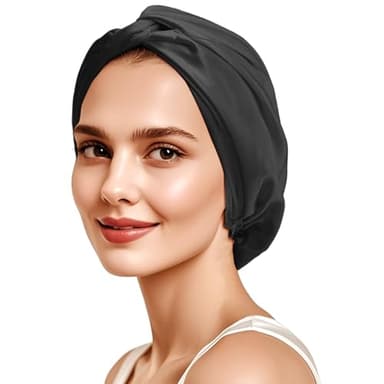 ZIMASILK 22 Momme Adjustable 100% Mulberry Silk Bonnet for Sleeping Women, Silk Hair Wrap for Hair Protection, That Reduces Falling off (1Pc, Black)