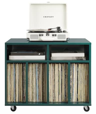 Crosley Furniture Carlo Rolling Record Storage Console, Mobile Turntable Stand, Vinyl Records Holder, Dark Teal