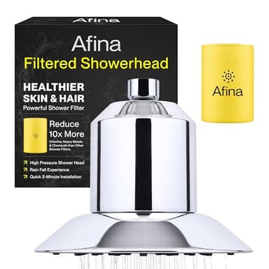 Afina Filtered Shower Head - Water Softener Showerhead with KDF-55 Shower Filter for Hard Water - High Pressure Rain Fall Experience - Universal Fit (Chrome)