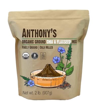 Anthony's Organic Ground Chia and Flaxseed Mix, 2 lb, Gluten Free, Finely Ground, Cold Milled, Non GMO