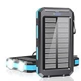 jskei Solar Charger Power Bank - 36800mAh Type-C 5V3.1A Fast Charging Power Bank. Equipped with a Powerful Flashlight, Compass, IP65 Outdoor Waterproof Portable Power Bank (Blue)